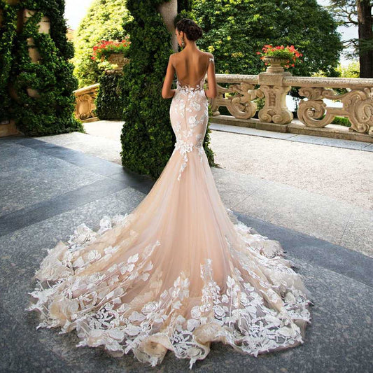 Custom Made Cap Sleeve Backless Appliques Flowers Mermaid Bridal Wedding Dresses The Clothing Company Sydney