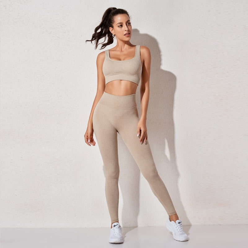 2 Piece High Waist Sports Legging Gym Women's sportswear Seamless Fitness Yoga Suit High Stretchy Workout Padded Sports Bra Leggings Set The Clothing Company Sydney