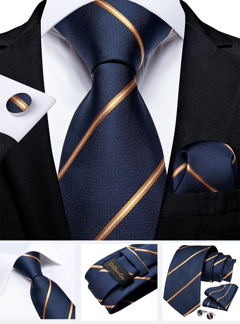 Classic 100% Silk Men's Ties 8cm Blue Plaid Dot Striped Business Necktie Handkerchief Wedding Party Tie Set The Clothing Company Sydney