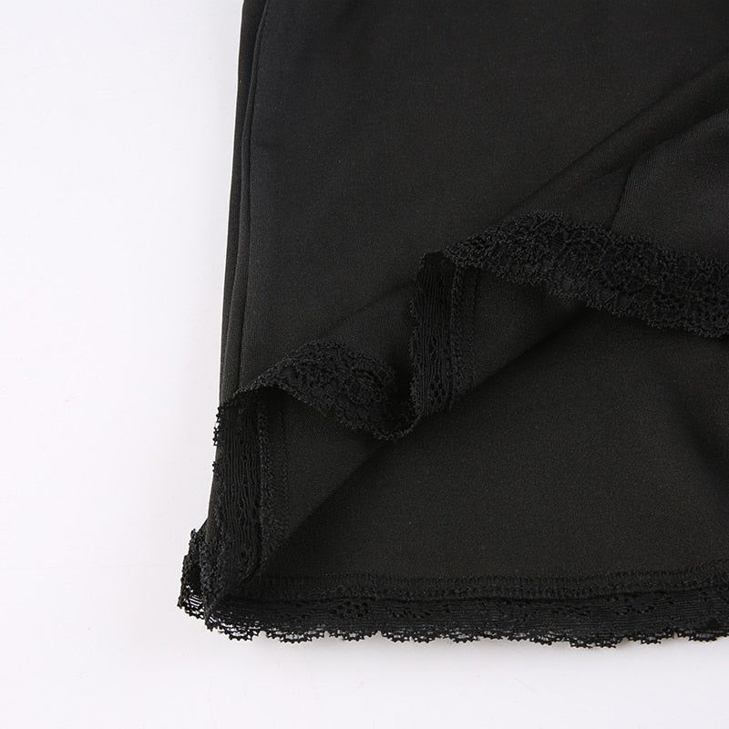 Y2K Retro Lace Patchwork Strap Bow Black Dress Mini Fashion Aesthetic Bow Club Party Dresses for Women Outfits The Clothing Company Sydney