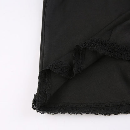 Y2K Retro Lace Patchwork Strap Bow Black Dress Mini Fashion Aesthetic Bow Club Party Dresses for Women Outfits The Clothing Company Sydney