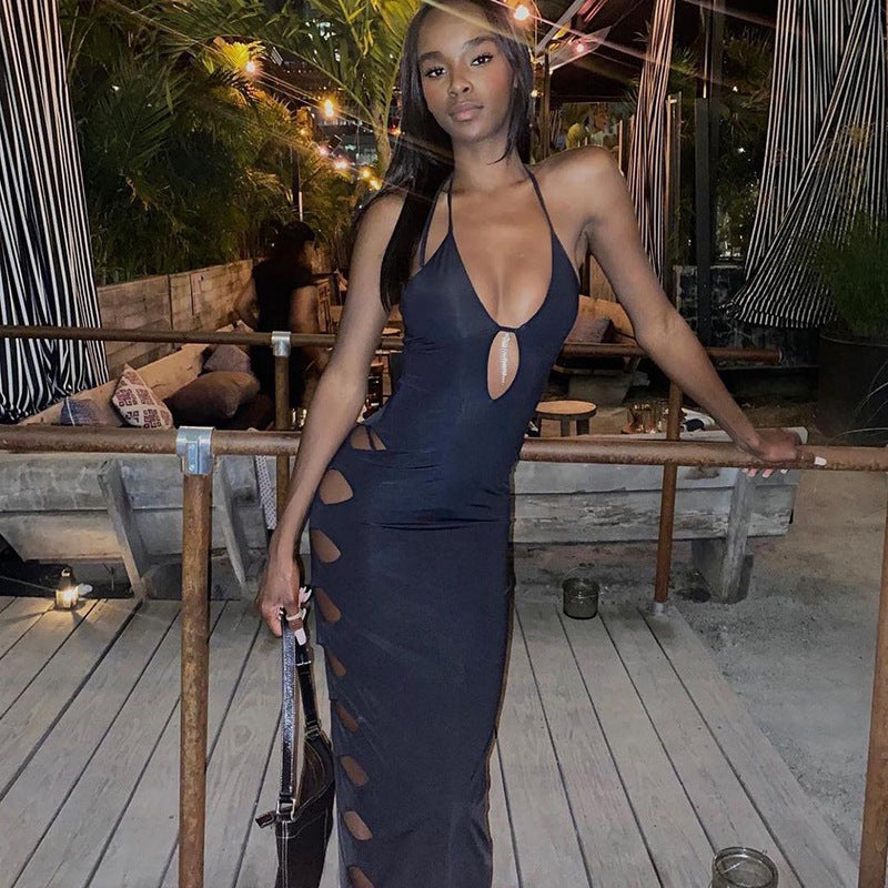 Cryptographic Cut Out Backless Halter Maxi Dress Bodycon Fashion Outfits Long Dresses Elegant Club Party Dress The Clothing Company Sydney