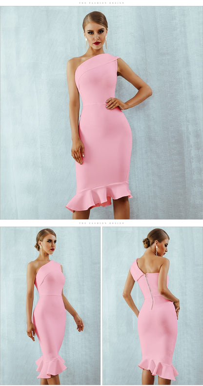 Summer Bandage Dress One Shoulder Sleeveless Ruffles Nightclub Evening Party Mermaid Dresses The Clothing Company Sydney