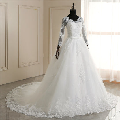 Spring Lace Appliques Wedding Dresses Long Sleeve White V-Neck Princess Bride Wedding Gowns Plus Size The Clothing Company Sydney
