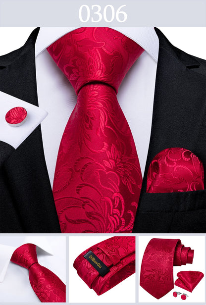 Designer Wedding Men's Tie Red  Solid Striped Paisley Neckties For Men Business Hanky Cufflinks Tie Set The Clothing Company Sydney
