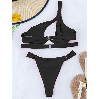 2 Piece Push Up Bikinis Swimsuit Cut Out Swimwear One Shoulder Bikini Set Thong Solid Bathing Suits The Clothing Company Sydney