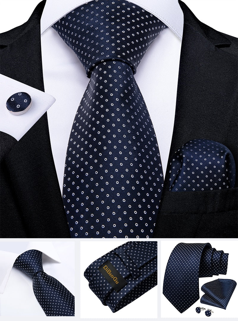 Classic 100% Silk Men's Ties 8cm Blue Plaid Dot Striped Business Necktie Handkerchief Wedding Party Tie Set The Clothing Company Sydney