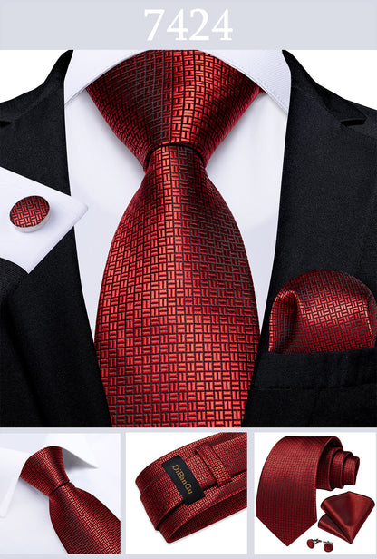 Designer Wedding Men's Tie Red  Solid Striped Paisley Neckties For Men Business Hanky Cufflinks Tie Set The Clothing Company Sydney