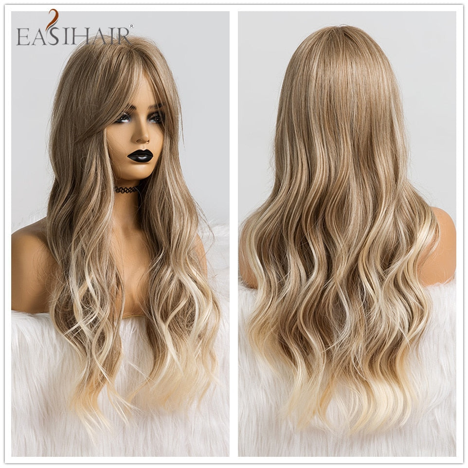 Ombre Brown Light Blonde Platinum Long Wavy Middle Part Hair Wig Cosplay Natural Heat Resistant Synthetic Wig for Women The Clothing Company Sydney