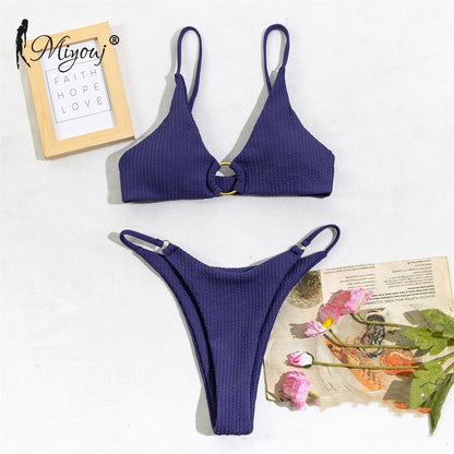 High Cut Rib Swimwear Solid Beachwear Bathing Suits Rings Bikini Sets Hollow Out Swimsuit The Clothing Company Sydney