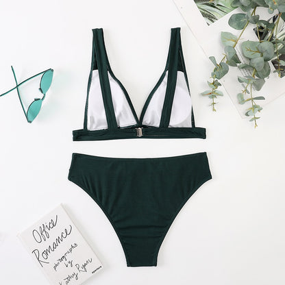 2 Piece Ribbed Bikini Women Swimsuit High Waist Swimwear V-neck Biquini Push Up Bathing Suit Women Black Bikini Set The Clothing Company Sydney