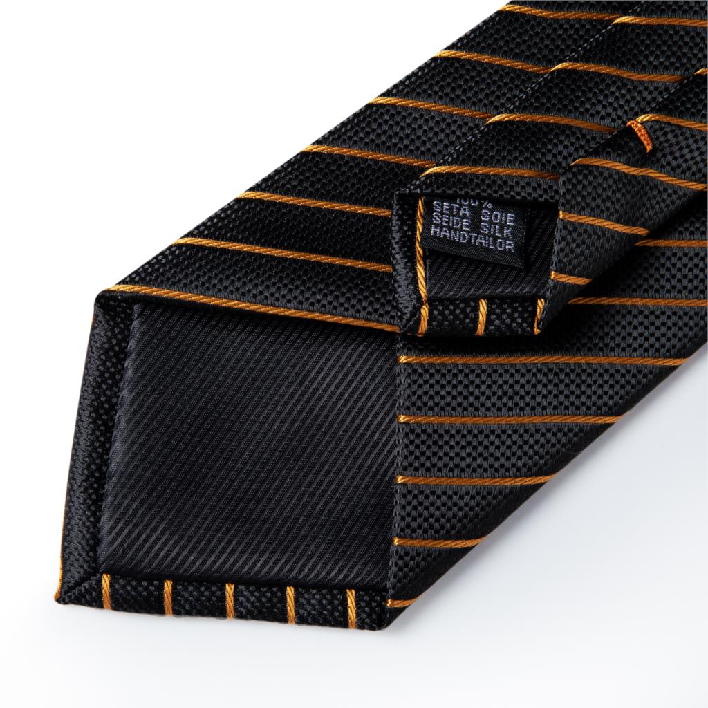 3 Piece Designer Men's Wedding Tie Gold Black Striped Silk Neck Ties For Men Hanky Cufflinks Set Business Party Wear The Clothing Company Sydney
