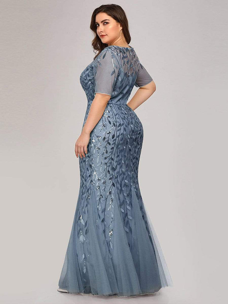 Plus Size Sequin Mesh Mermaid Slim Evening Beaded Leaves Pattern Formal Elegant Party Prom Gowns Short Sleeve Dress The Clothing Company Sydney
