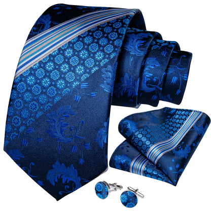 Classic 100% Silk Men's Ties 8cm Blue Plaid Dot Striped Business Necktie Handkerchief Wedding Party Tie Set The Clothing Company Sydney