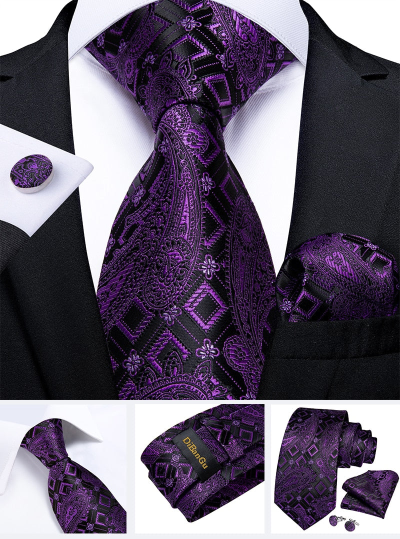 Men Purple Floral Paisley Necktie Business Formal 100% Silk Tie Pocket Square Set For Wedding Party The Clothing Company Sydney