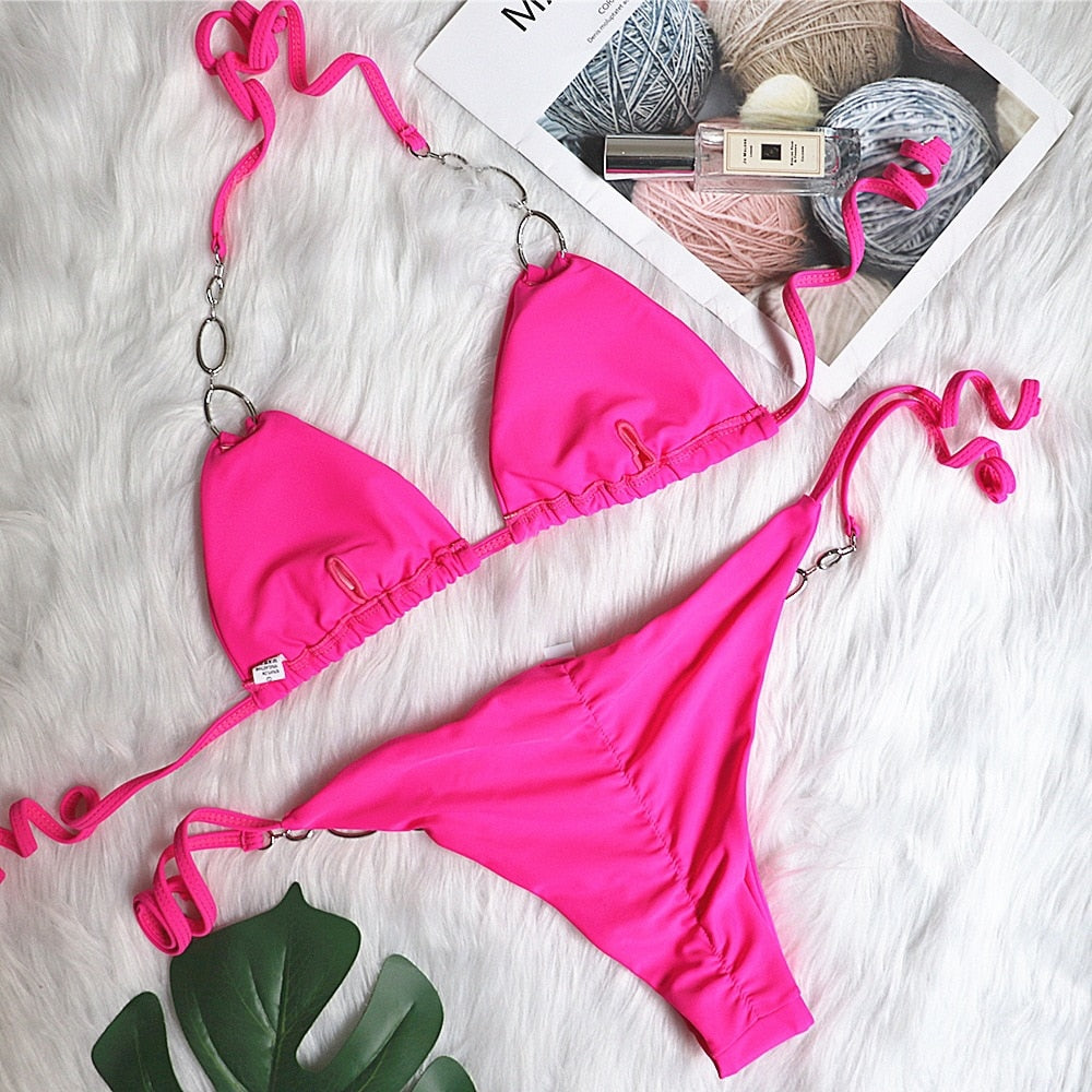 Diamond Bikini Halter Swimwear Women Swimsuit Two Pieces Bikini Set Solid Bathing Suits Beachwear The Clothing Company Sydney