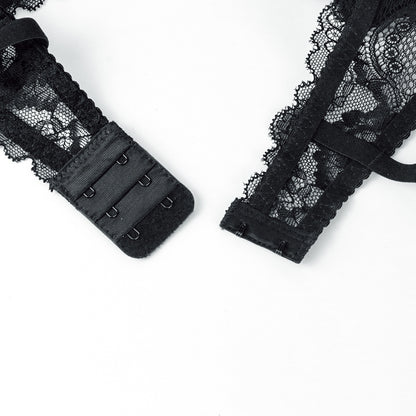 Ultra-Thin Gathered Plus Size Bowknot Floral Underwear Lace Strap Bra + Panties + Garte 3 Piece set The Clothing Company Sydney