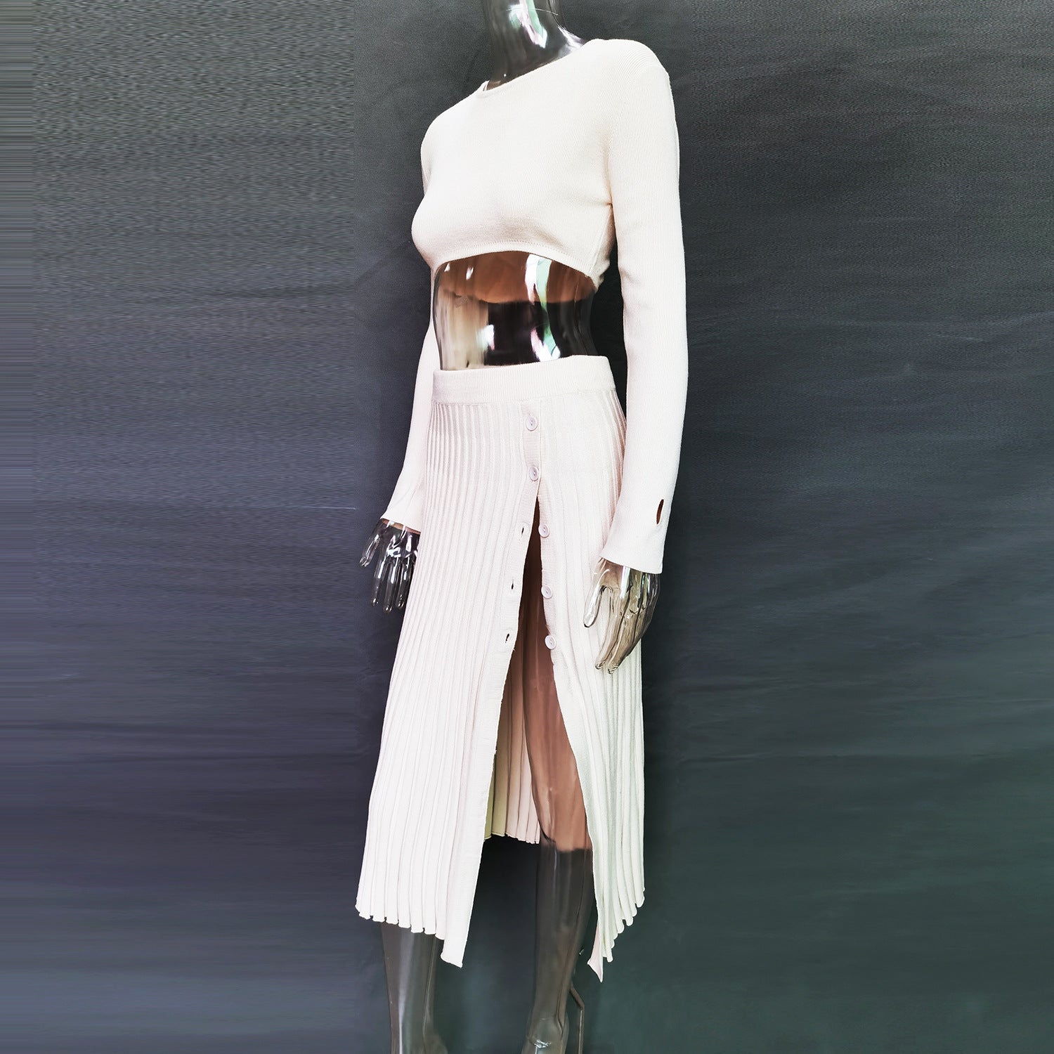 2 Piece Sweater Cropped Top Midi Skirt Matching Set Outfits Button Up Split Skirt Set The Clothing Company Sydney