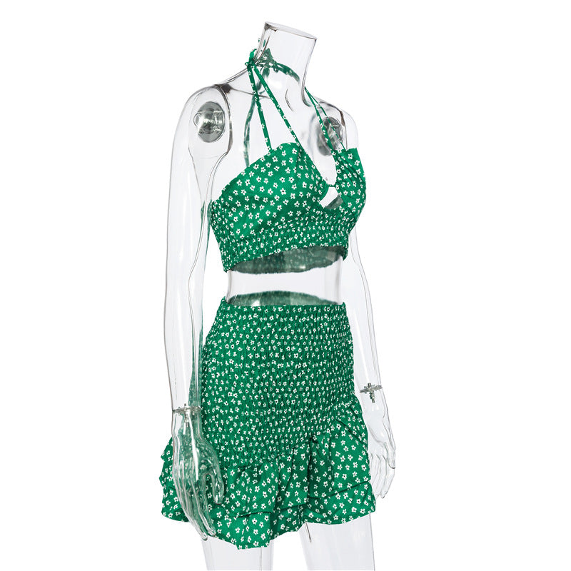 Floral Print Top and Skirt Two Piece Matching Set Halter Tie Front Backless Crop Tops Summer Outfits The Clothing Company Sydney