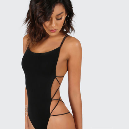 Strappy Backless Bodysuit Women Sleeveless Summer  Scoop Neck Cross Slim Cami Bodysuit The Clothing Company Sydney