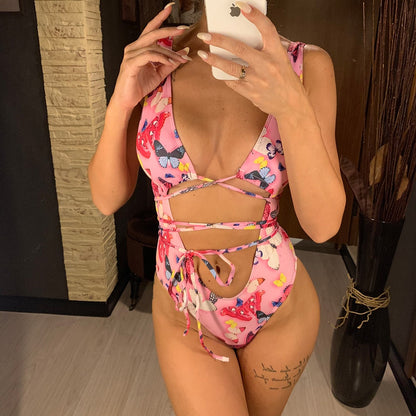 Bandage Wrap Around Tummy Cut Out Deep V Monokini One Piece Swimsuit Swimwear Bather Bathing Suit - The Clothing Company Sydney
