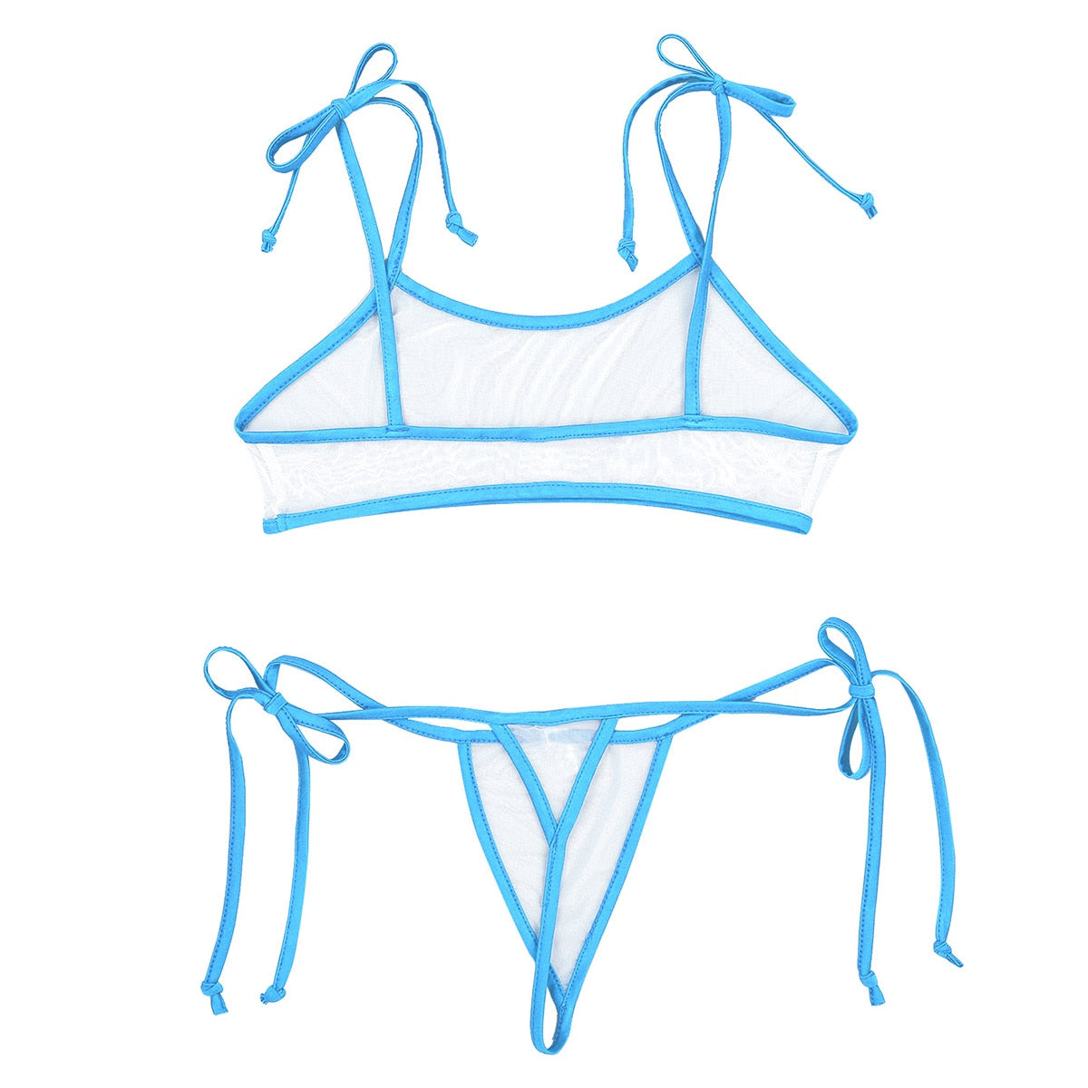 2 Piece Micro Bikinis Swimsuit Mini Swimwear Mesh See Through Sheer Bathing Suit Self-tie Bra Top with G-String Thong Bikini The Clothing Company Sydney