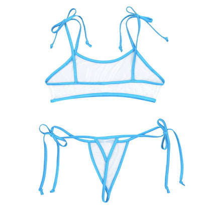 2 Piece Micro Bikinis Swimsuit Mini Swimwear Mesh See Through Sheer Bathing Suit Self-tie Bra Top with G-String Thong Bikini The Clothing Company Sydney