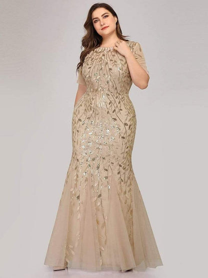 Plus Size Sequin Mesh Mermaid Slim Evening Beaded Leaves Pattern Formal Elegant Party Prom Gowns Short Sleeve Dress The Clothing Company Sydney