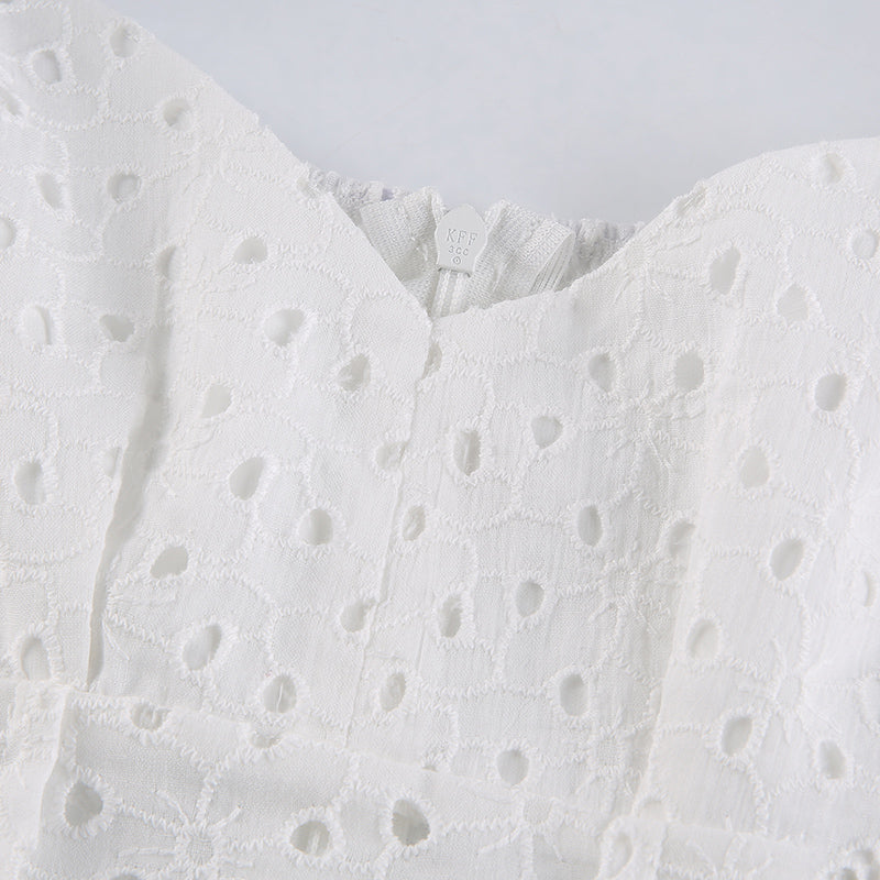 Hook Flower Mini Deep V Neck Vintage Puff Sleeve Short Summer Dress Boho Beach Sundress The Clothing Company Sydney