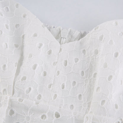 Hook Flower Mini Deep V Neck Vintage Puff Sleeve Short Summer Dress Boho Beach Sundress The Clothing Company Sydney