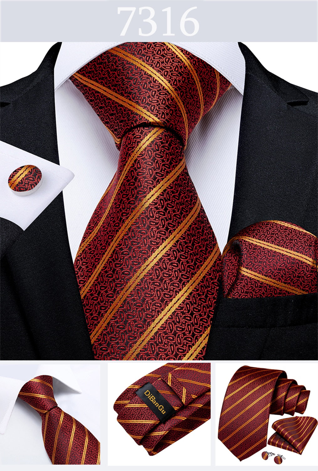 3 Piece Designer Men's Wedding Tie Gold Black Striped Silk Neck Ties For Men Hanky Cufflinks Set Business Party Wear The Clothing Company Sydney