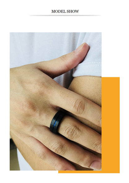 6/8mm Black Ring for Men Women Groove Rainbow Stainless Steel Wedding Bands Trendy Fraternal Rings Casual  Jewelry The Clothing Company Sydney