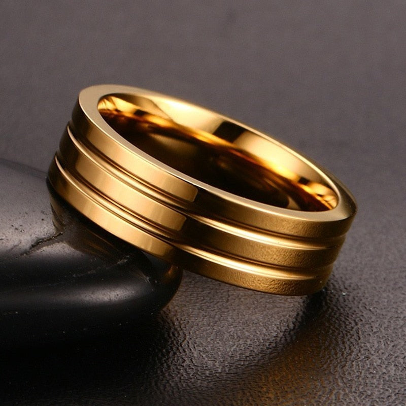 6/8mm Black Ring for Men Women Groove Rainbow Stainless Steel Wedding Bands Trendy Fraternal Rings Casual  Jewelry The Clothing Company Sydney