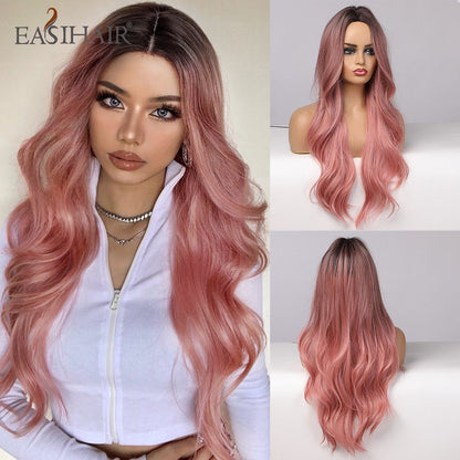 Ombre Brown Light Blonde Platinum Long Wavy Middle Part Hair Wig Cosplay Natural Heat Resistant Synthetic Wig for Women The Clothing Company Sydney