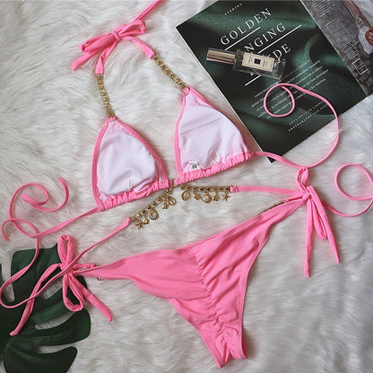 2 Piece Crystal Diamond Bikini Swimwear Swimsuit Chain Bandage Bikini Set Push Up Bathing Suits Summer Beach Wear The Clothing Company Sydney