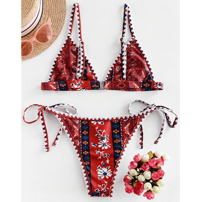 Printed Bandeau swimsuit Patchwork 2 pieces set High cut swimwear Sports bathing suit bikini set The Clothing Company Sydney