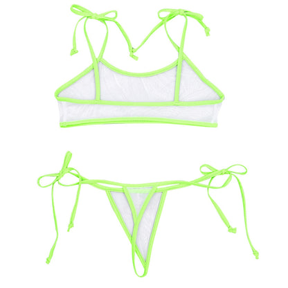2 Piece Micro Bikinis Swimsuit Mini Swimwear Mesh See Through Sheer Bathing Suit Self-tie Bra Top with G-String Thong Bikini The Clothing Company Sydney