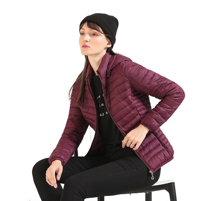 Winter Women Thin Padded Puffer Jacket Coat Short Parka Outdoor Warm Clothing Portable Ultralight  Outerwear The Clothing Company Sydney