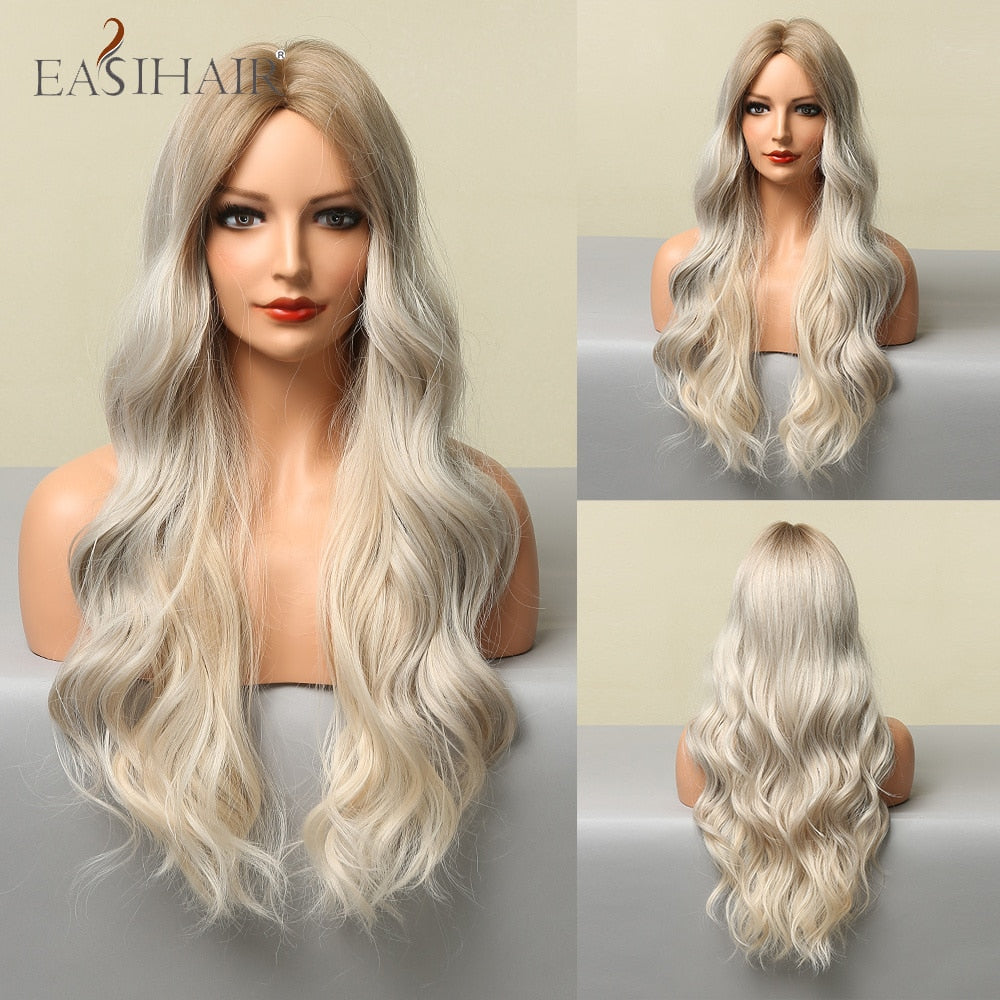 Ombre Brown Light Blonde Platinum Long Wavy Middle Part Hair Wig Cosplay Natural Heat Resistant Synthetic Wig for Women The Clothing Company Sydney