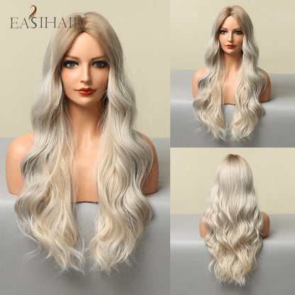 Ombre Brown Light Blonde Platinum Long Wavy Middle Part Hair Wig Cosplay Natural Heat Resistant Synthetic Wig for Women The Clothing Company Sydney