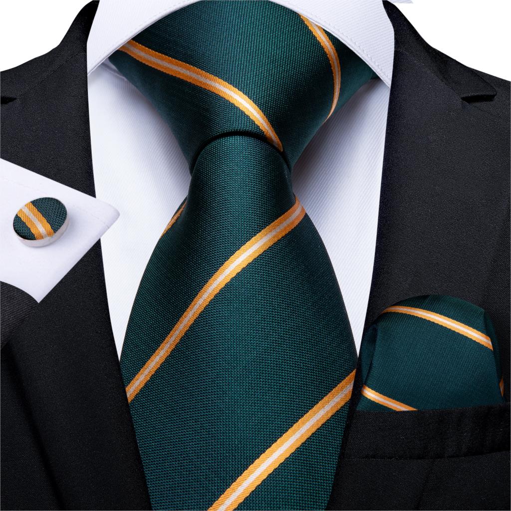 3 Piece Designer Men's Wedding Tie Gold Black Striped Silk Neck Ties For Men Hanky Cufflinks Set Business Party Wear The Clothing Company Sydney