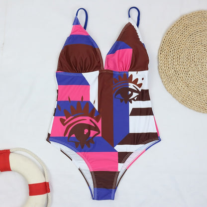 Print One Piece Swimsuit Closed Swimwear Blue Push Up Women Flower Vintage Body Swim Beach Pool Bathing Suit The Clothing Company Sydney