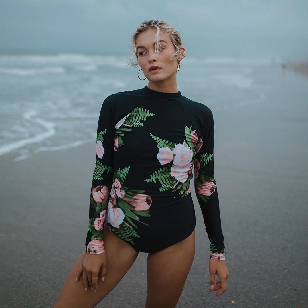 Print One Piece Swimsuit Long Sleeve Swimwear Women Bathing Suit Retro Swimsuit Vintage One-piece Surfing Swim Suits The Clothing Company Sydney
