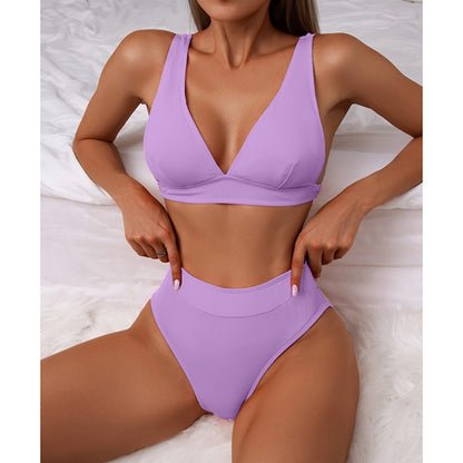 2 Piece Ribbed Bikini Women Swimsuit High Waist Swimwear V-neck Biquini Push Up Bathing Suit Women Black Bikini Set The Clothing Company Sydney