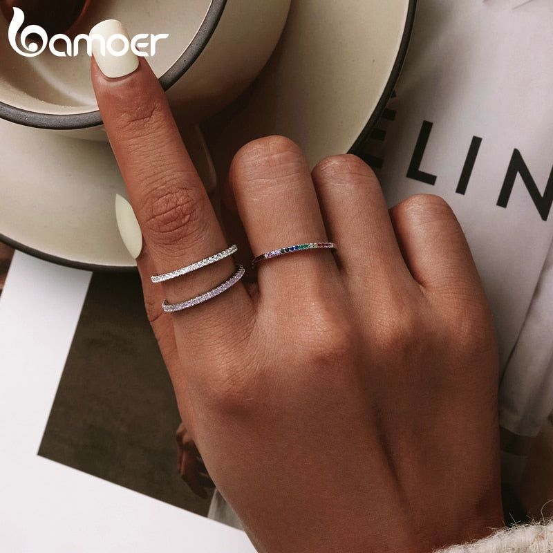 925 Sterling Silver CZ Simulated Diamond Stackable Ring Platinum Plated Eternity Bands for Women The Clothing Company Sydney