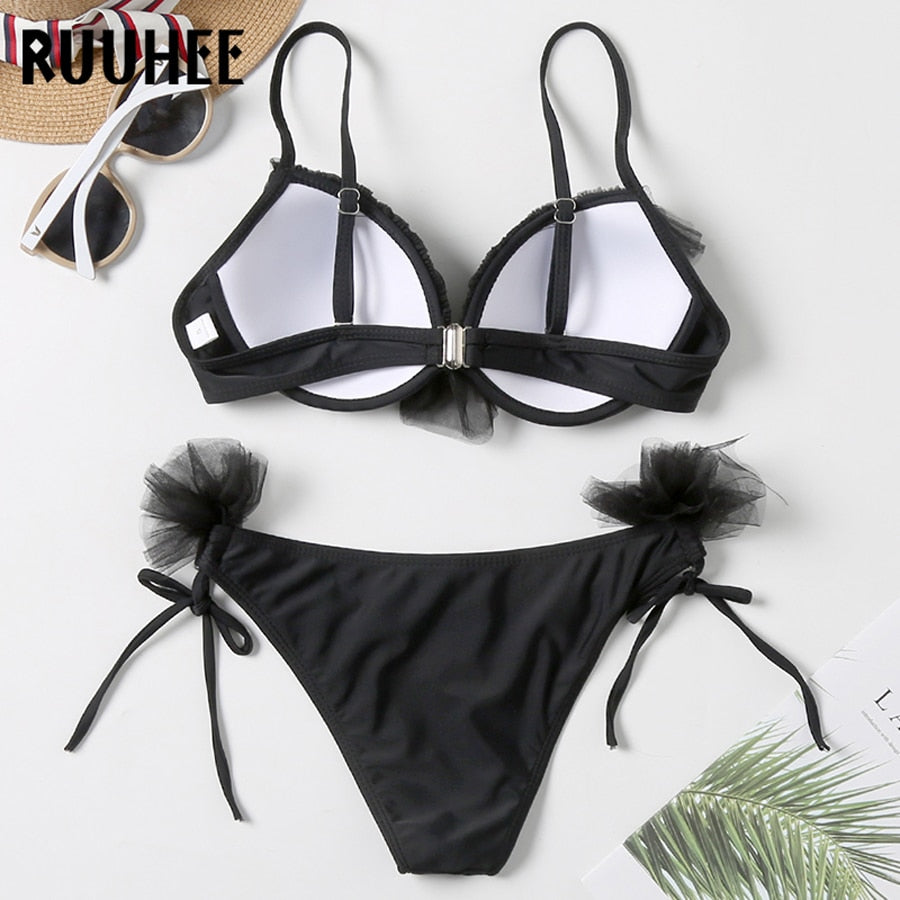 2 Piece Bandeau Bikini Swimwear Women Swimsuit Ruffle Bikini Set Push Up Bathing Suit Female Brazilian Leopard Swimsuit The Clothing Company Sydney