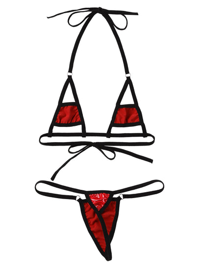 Hot Summer Shiny Metallic Hollow Out Mini Bikini Lingerie Set Tie-on Bra Top with G-String Thong Swimwear The Clothing Company Sydney