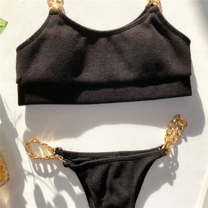 High Waist Swimwear Chain Swimsuit Bandeau 2 Piece Sports Bathing Suit Ribbed Set The Clothing Company Sydney