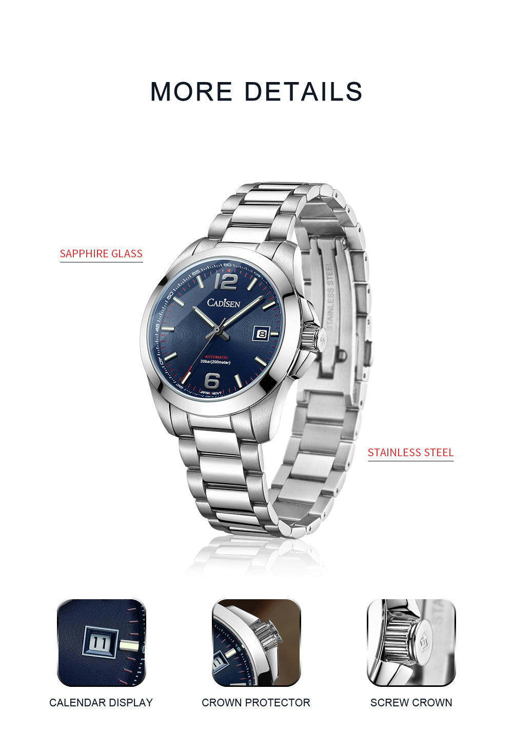 Cadisen New 39mm Men's Automatic Mechanical Watch Classic Retro 200m Waterproof Business Sports MIYOTA 8215 Watches The Clothing Company Sydney