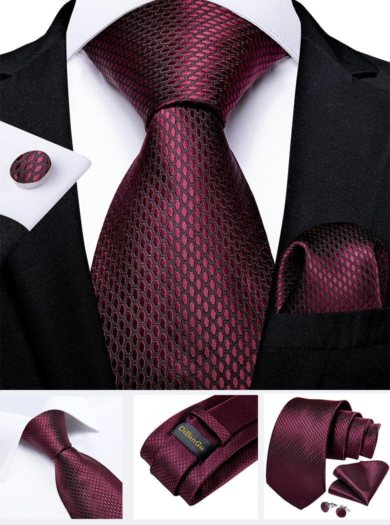 Designer Wedding Men's Tie Red  Solid Striped Paisley Neckties For Men Business Hanky Cufflinks Tie Set The Clothing Company Sydney